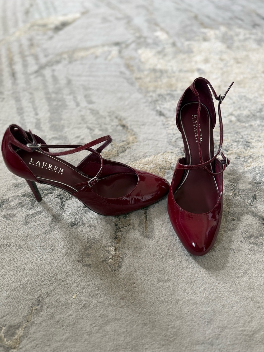 Lauren Ralph Lauren Wine Patent Leather Mary Jane Heels